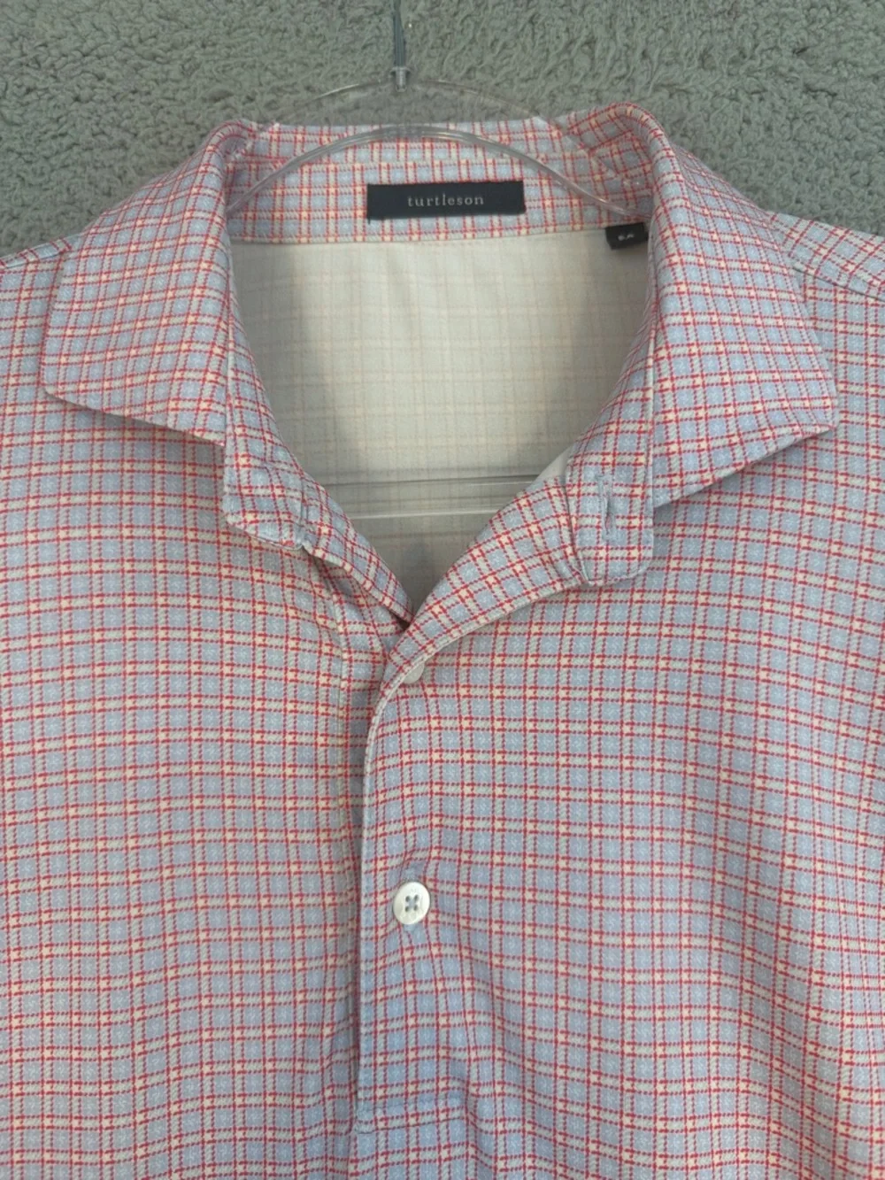 Turtleson Golf shirt Men's Medium short sleeve Pink Checkered Polo Stretch